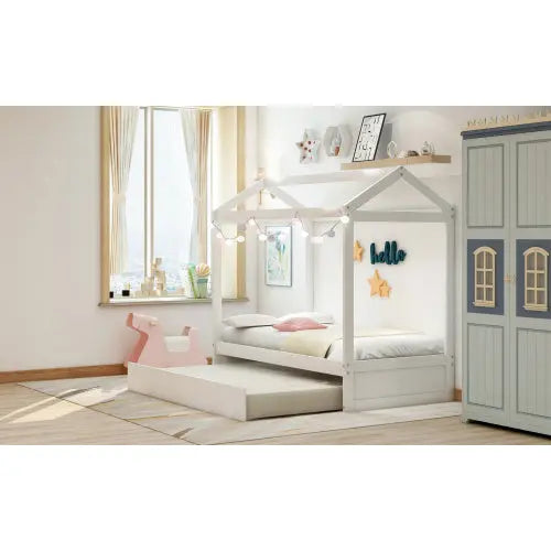 House Bed With Trundle- White My Store