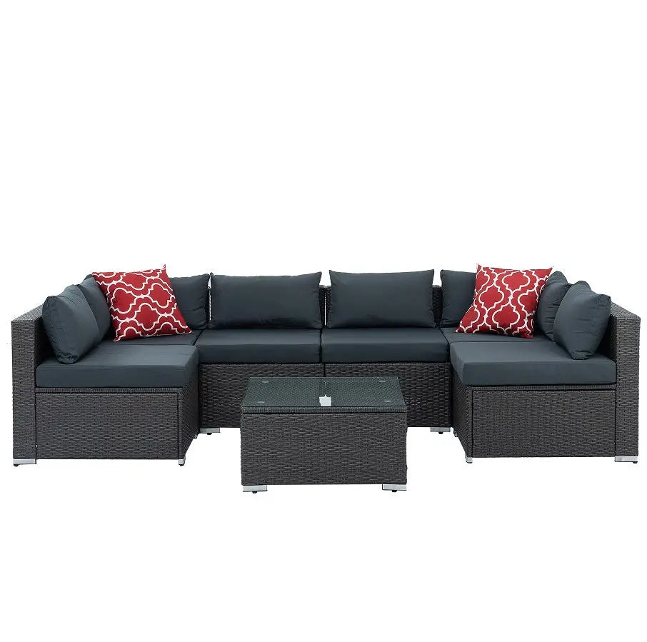 Patio Furniture, Outdoor Furniture, Seasonal PE Wicker Furniture, 7 Set Wicker Furniture With Tempered Glass Coffee Table My Store