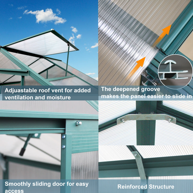 Polycarbonate Greenhouse,6'x 8' Heavy Duty Walk-in Plant Garden Greenhouse Inkedjoy