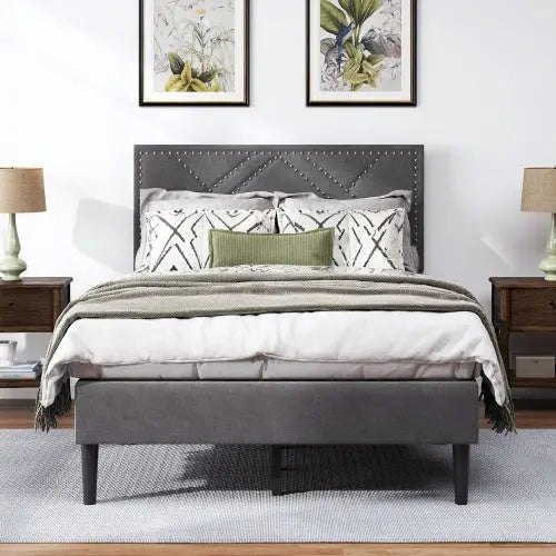 Queen Bed Frame, Linen Storage Headboard, Strong And Stable, No Noise,Under Bed Storage, No Box Spring,Weight 485lbs My Store