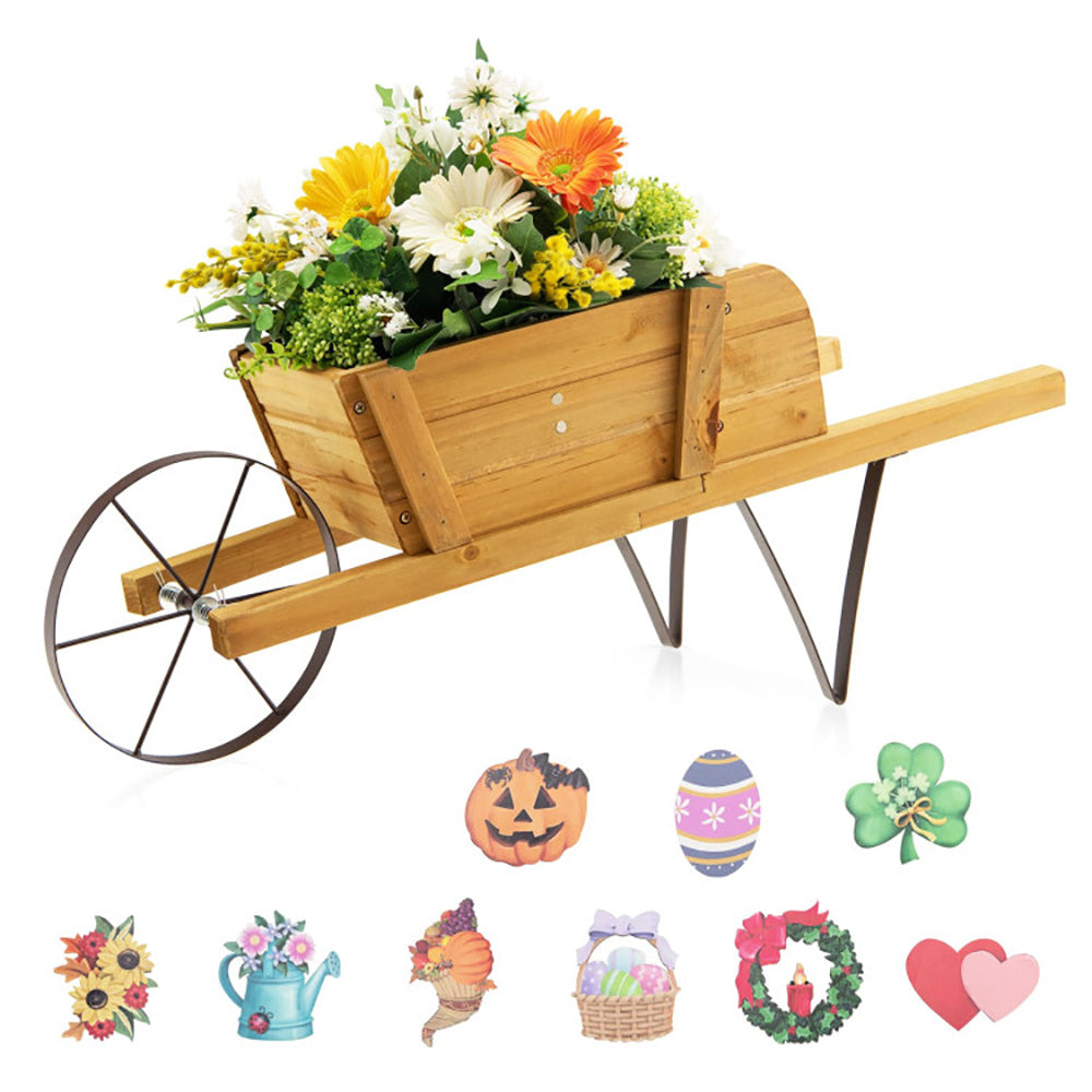 Wooden Wagon Planter With 9 Magnetic Accessories For Garden Yard My Store