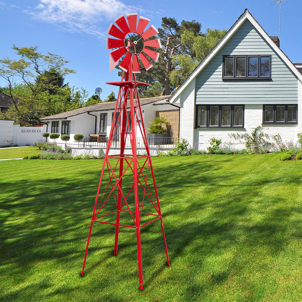 8FT Weather Resistant Yard Garden Windmill Red Inkedjoy