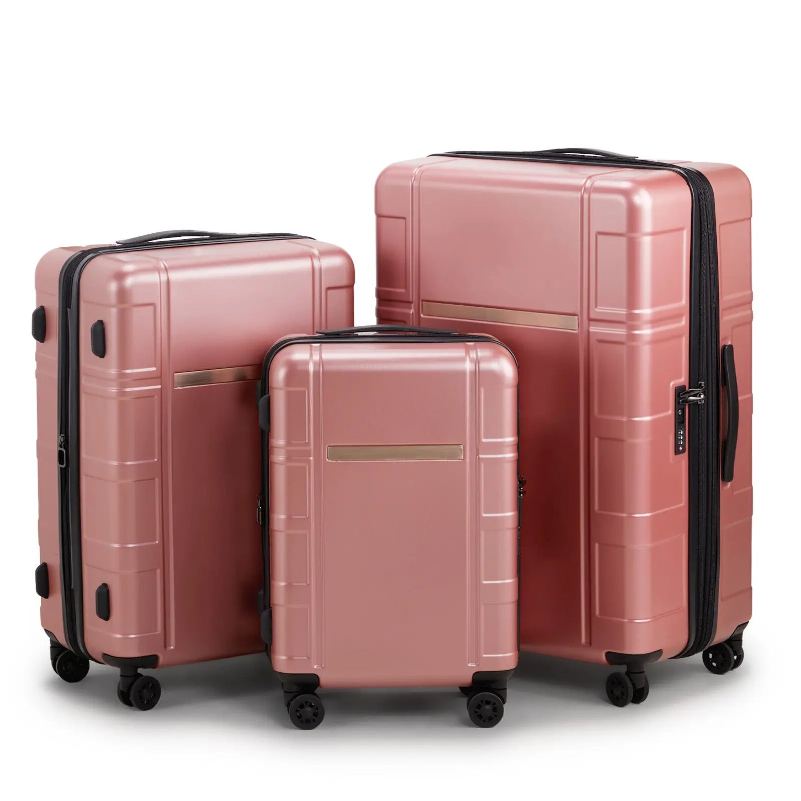 Three In One Set Of Double Wheel Silent Wheels With Dry Wet Separation Compartment ABS PC Luggage Inkedjoy