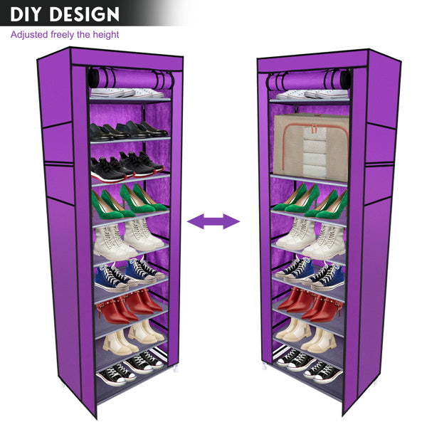 10 Layer 9-grid Non-woven Fabric Shoe Cabinet Purple Inkedjoy