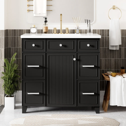 Vanity Cabinet With Sink Top Combo Set  And 3 Drawers- Black Ohberri