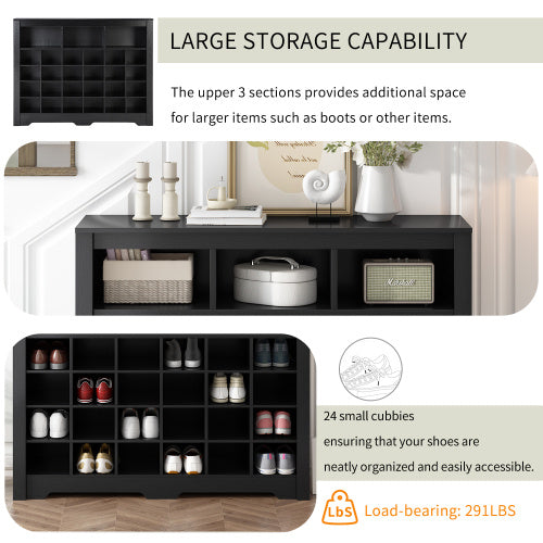 Stylish Design 24 Shoe Cabinet Console, Modern Black Inkedjoy