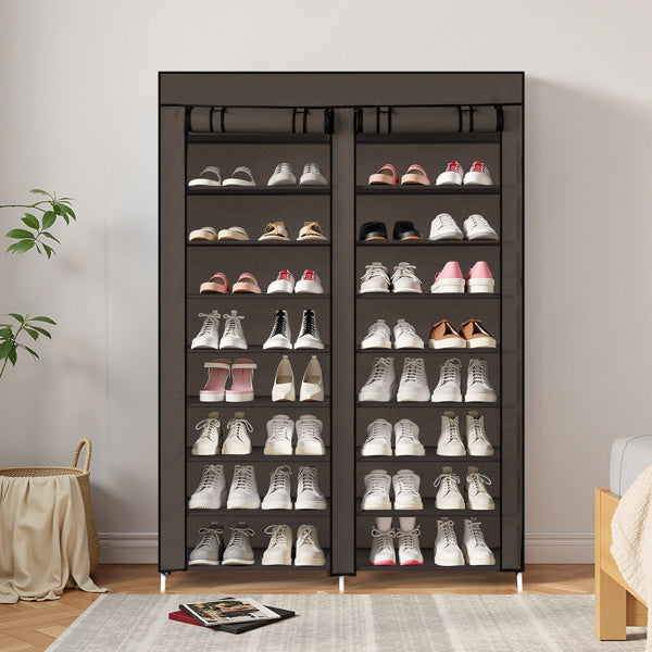 Double Row 10-ply Non-woven Shoe Cabinet- Brown Inkedjoy