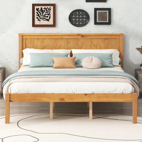 Platform Bed Frame With Headboard, Wood Slat Support, No Box Spring Needed, Queen, Oak My Store