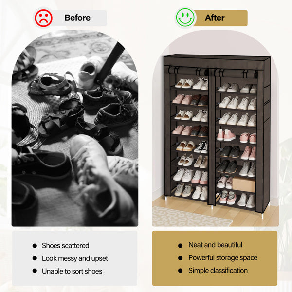 Double Row 10-ply Non-woven Shoe Cabinet- Brown Inkedjoy