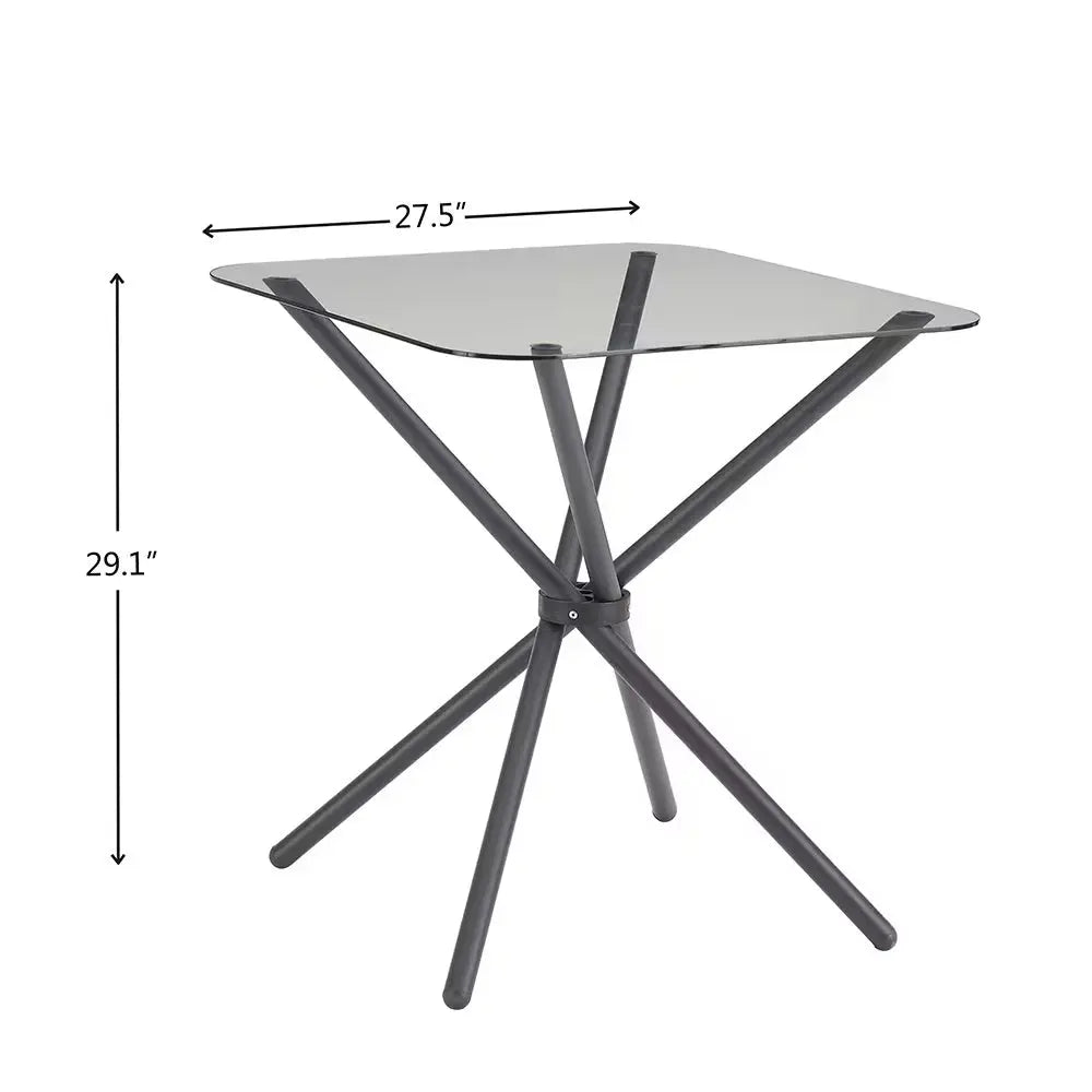Dining Table Set For 2 People, Square Glass Tempered Dining Table With 4 Legs And 2 Metal Chairs My Store