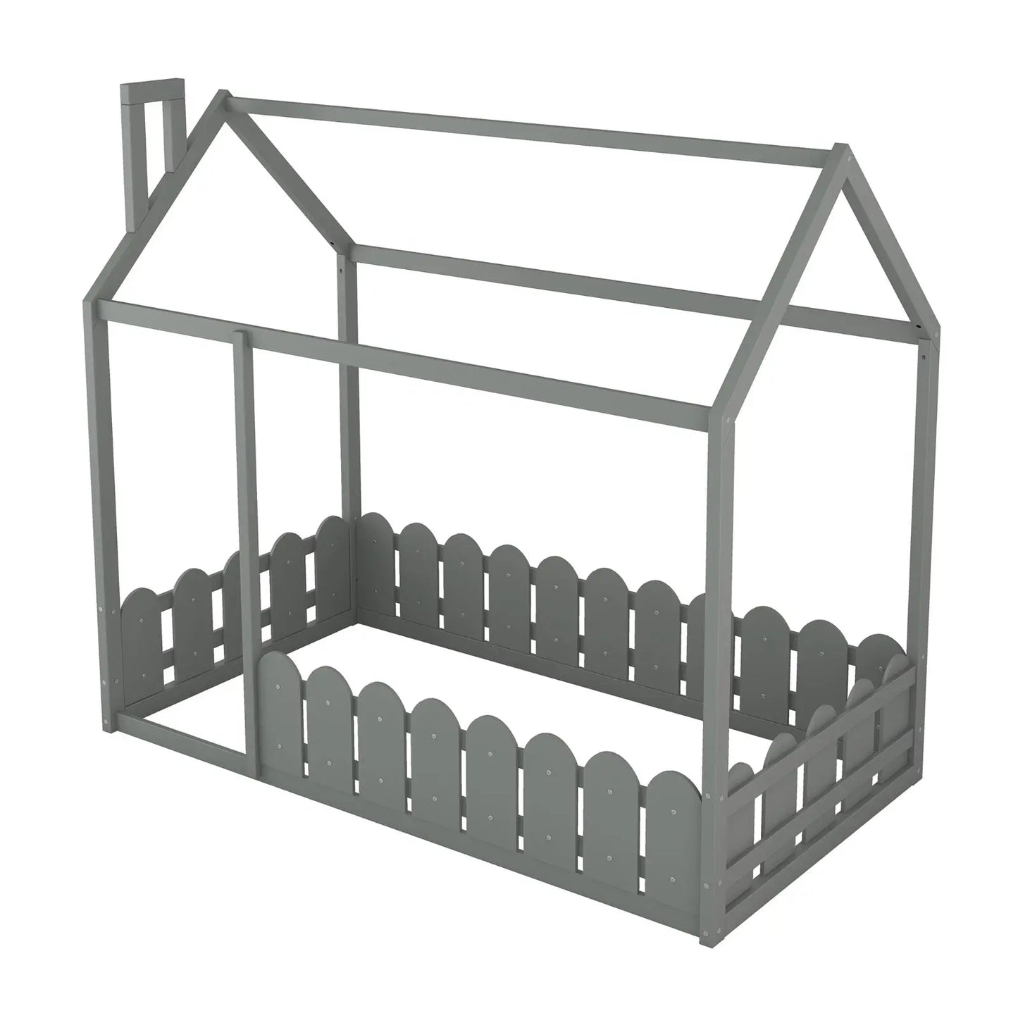 Twin Size Wood House Bed Frame With Fence For Kids, Teens - No Slats My Store