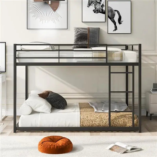 Full Metal Bunk Bed, Low Bunk Bed With Ladder, Black My Store