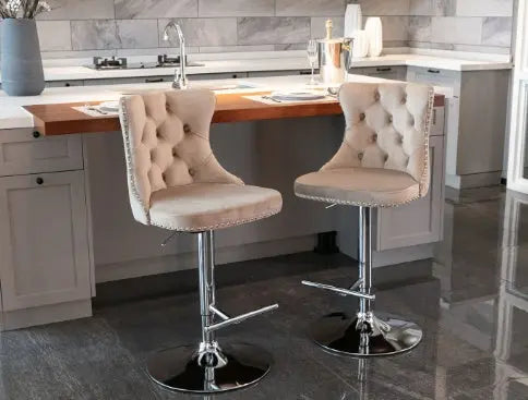2-piece Set Of Rotating Velvet Bar Stools My Store
