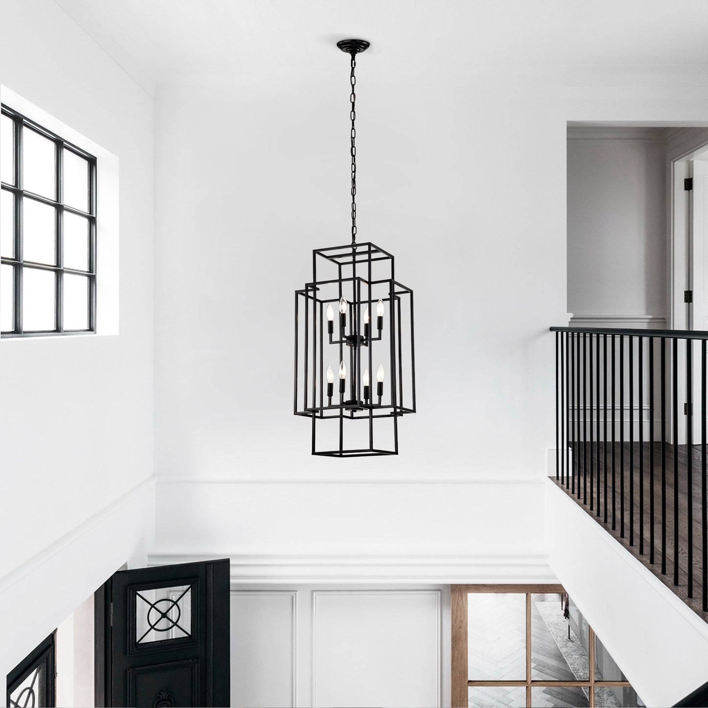 8-Light Metal Lantern Tiered Pendant Hanging Light Fixtures Inkedjoy