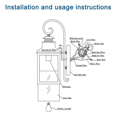 Large Outdoor Wall Light With Glass Supports Many Types Of Bulbs In 1 Pack My Store