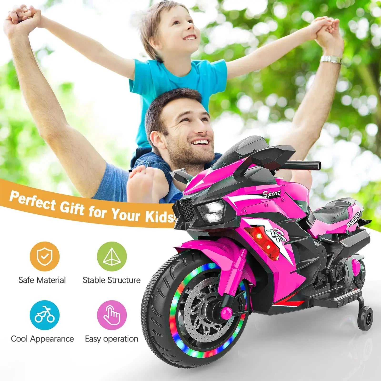 Kids Motorcycle For 3-6 Years, 12V Electric Ride On Inkedjoy