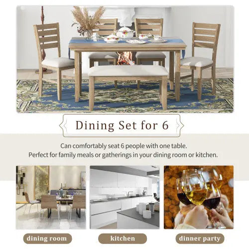 6-piece Wooden Dining Table Set With Dining Table And Chairs With Benches My Store