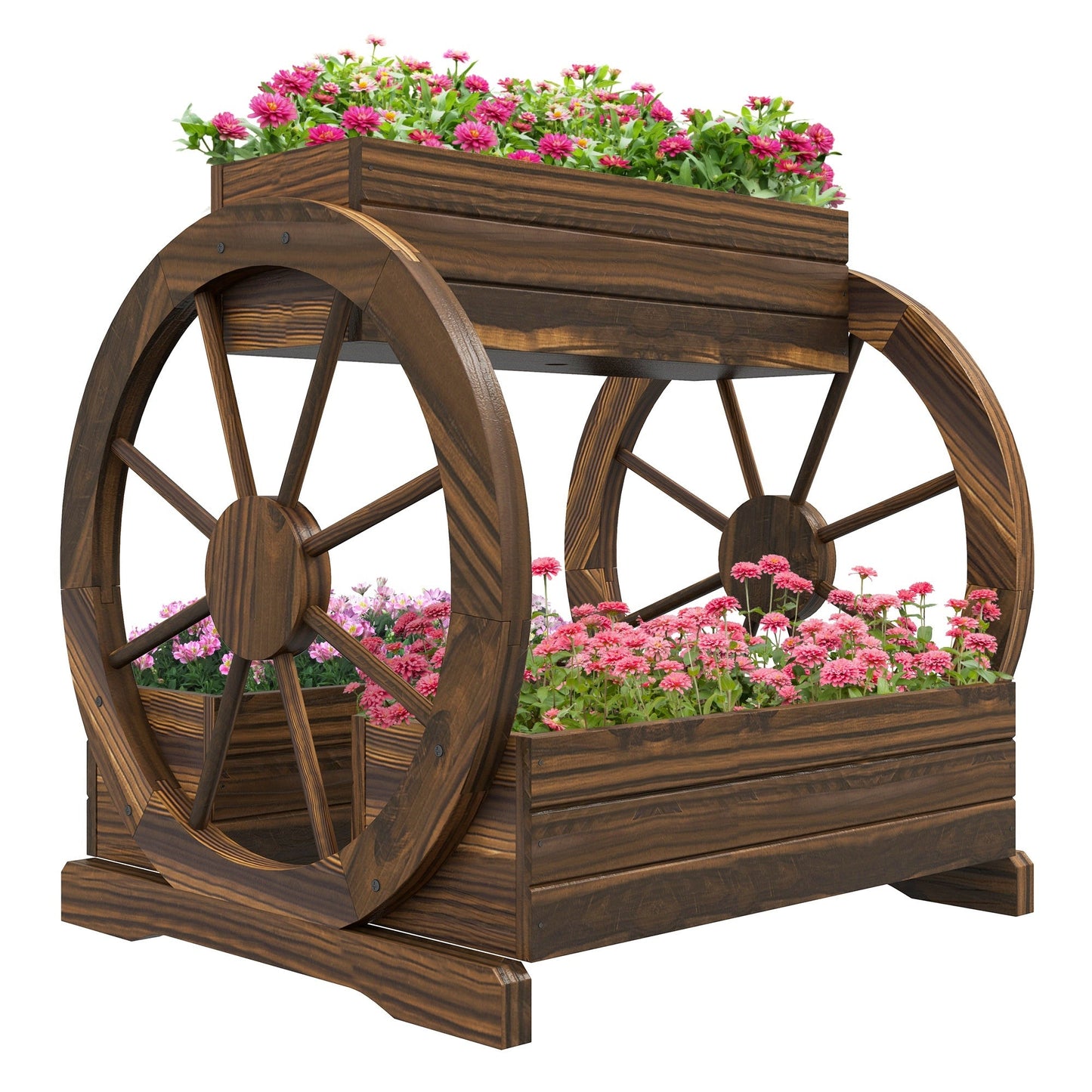 Wooden Wagon Planter Box, 3-Tier Raised Garden Bed, For Vegetables Flowers Herbs Ohberri