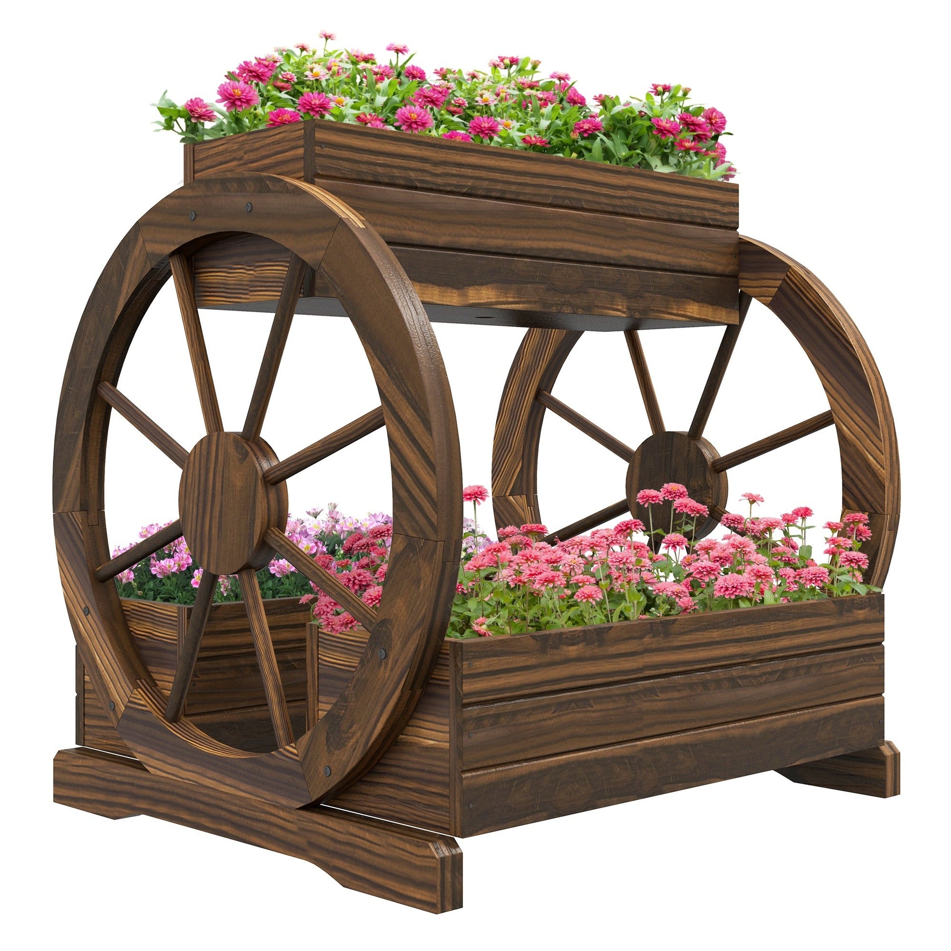 Wooden Wagon Planter Box, 3-Tier Raised Garden Bed, For Vegetables Flowers Herbs Ohberri