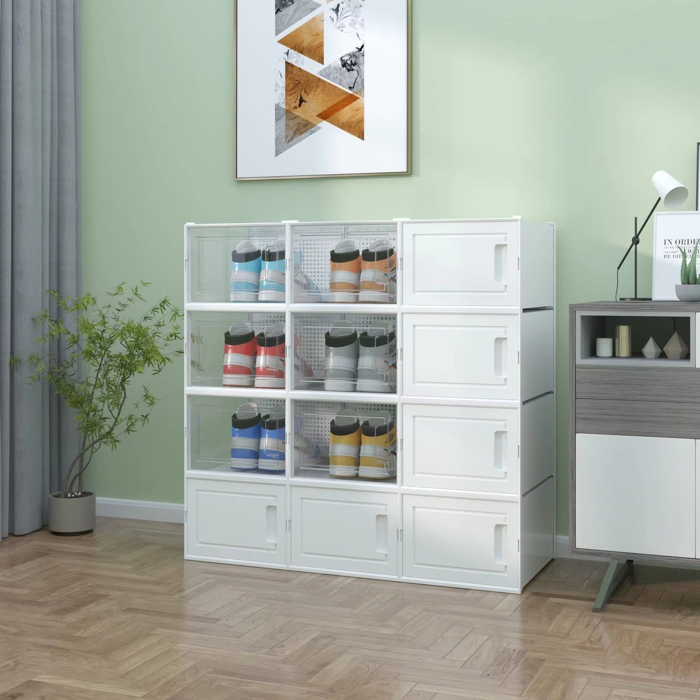 12 Pack Clear White Stackable Storage Shoe Box Inkedjoy