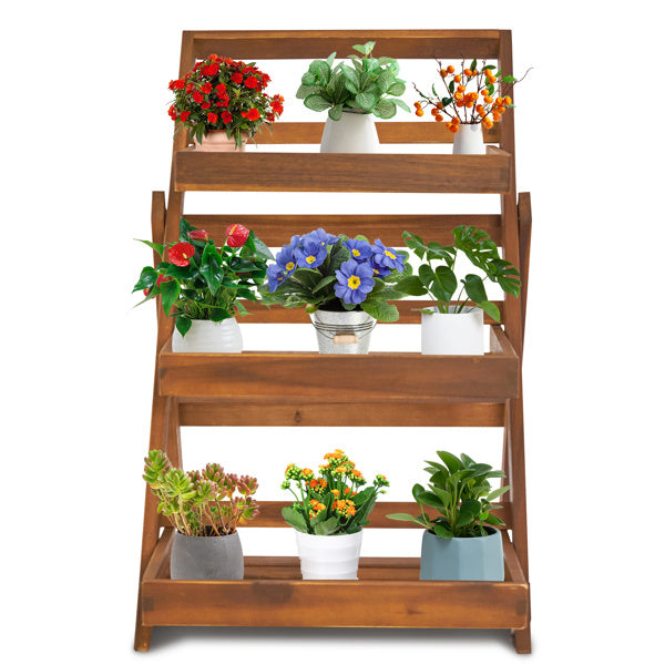 Three-layer Acacia Wood Planting Flower Stand Inkedjoy