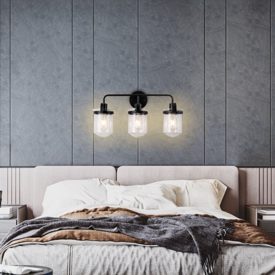 3-Light With Clear Glass Shade,Modern Sconce- Black My Store