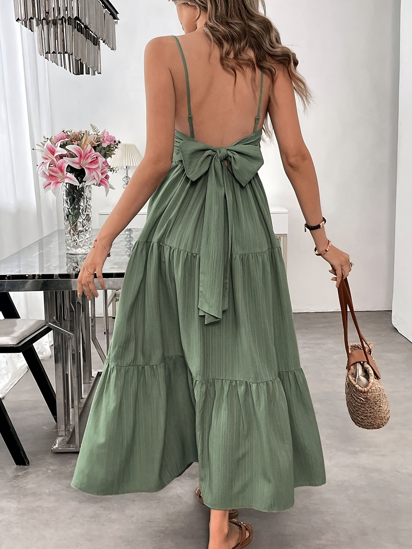 Women's Summer Sleeveless Tie-Bow Dress - Casual Beach Vacation Flowy Maxi Sundress Inkedjoy