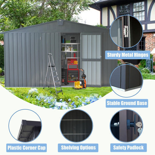 Storage Shed 11 X 12.5 With Galvanized Steel Frame Windows -Gray Inkedjoy