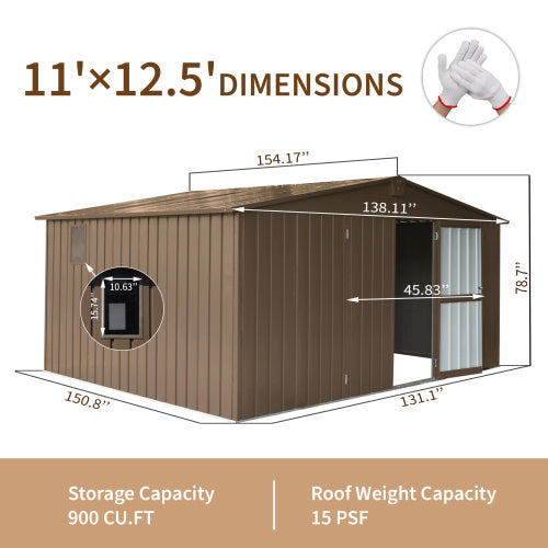 11 X 12.5 With Galvanized Steel Frame & Windows- Brown Inkedjoy