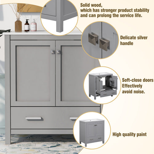 Vanity With Single Sink, Combo Cabinet Undermount With 2 Doors And A Drawer- Gray My Store