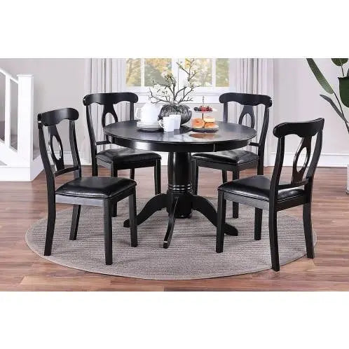 Classic Design Dining Room 5pc Set Round Table 4x Side Chairs Black My Store