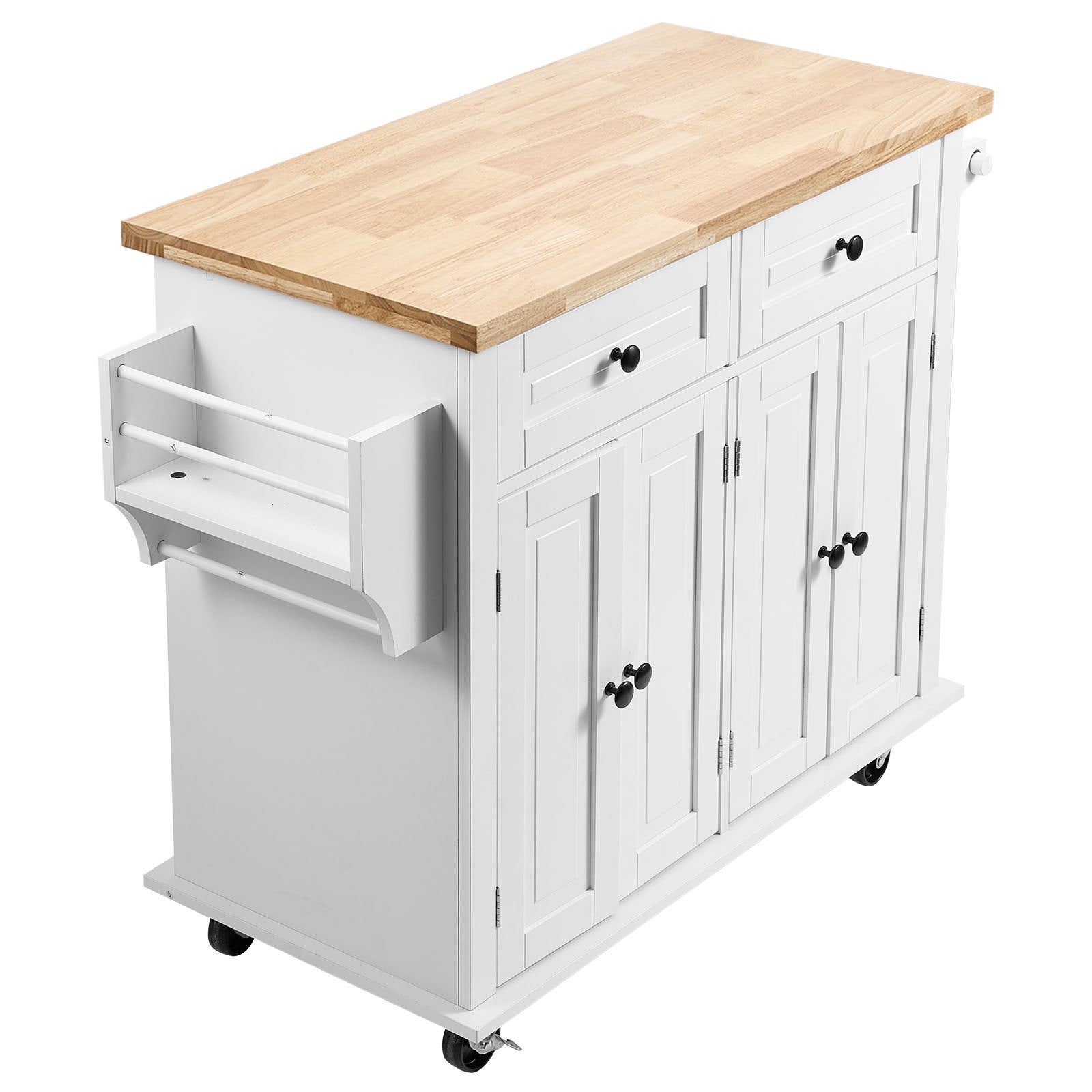 Kitchen Island Cart With Solid Wood On Wheels, White Inkedjoy