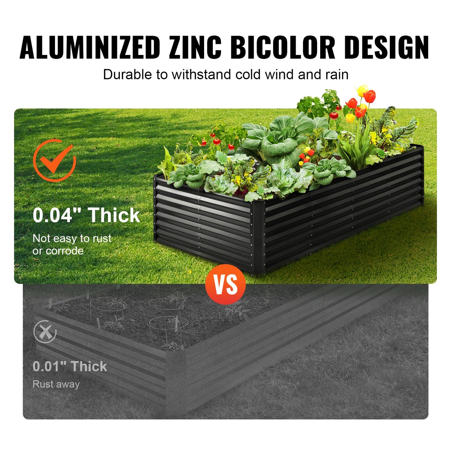 Galvanized Raised Garden Bed Planter Box 94.5x47.2x23.6inch Flower Vegetable Inkedjoy