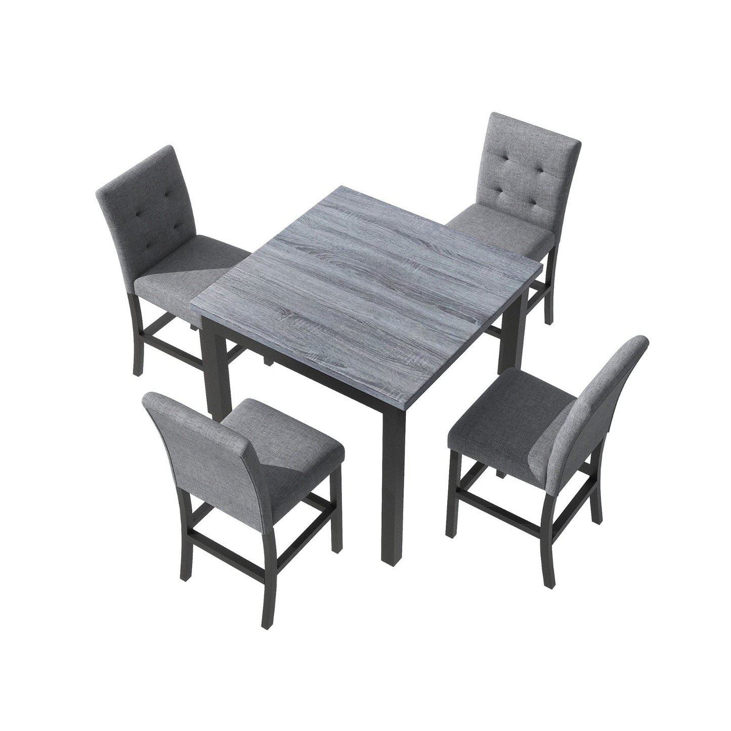 5-Piece Counter Height Dining Set, Wood Table  Chairs Stools W Footrest Inkedjoy