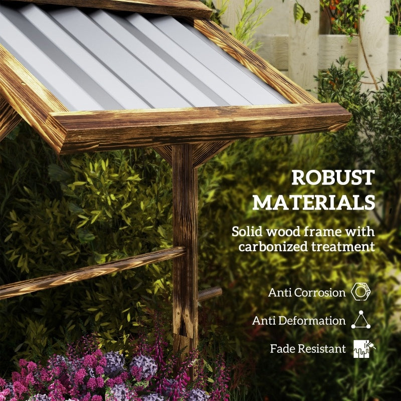 Wooden Wishing Well Planter, Raised Garden Bed With Galvanized Canopy-Tan Inkedjoy