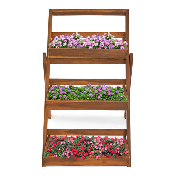 Three-layer Acacia Wood Planting Flower Stand Inkedjoy
