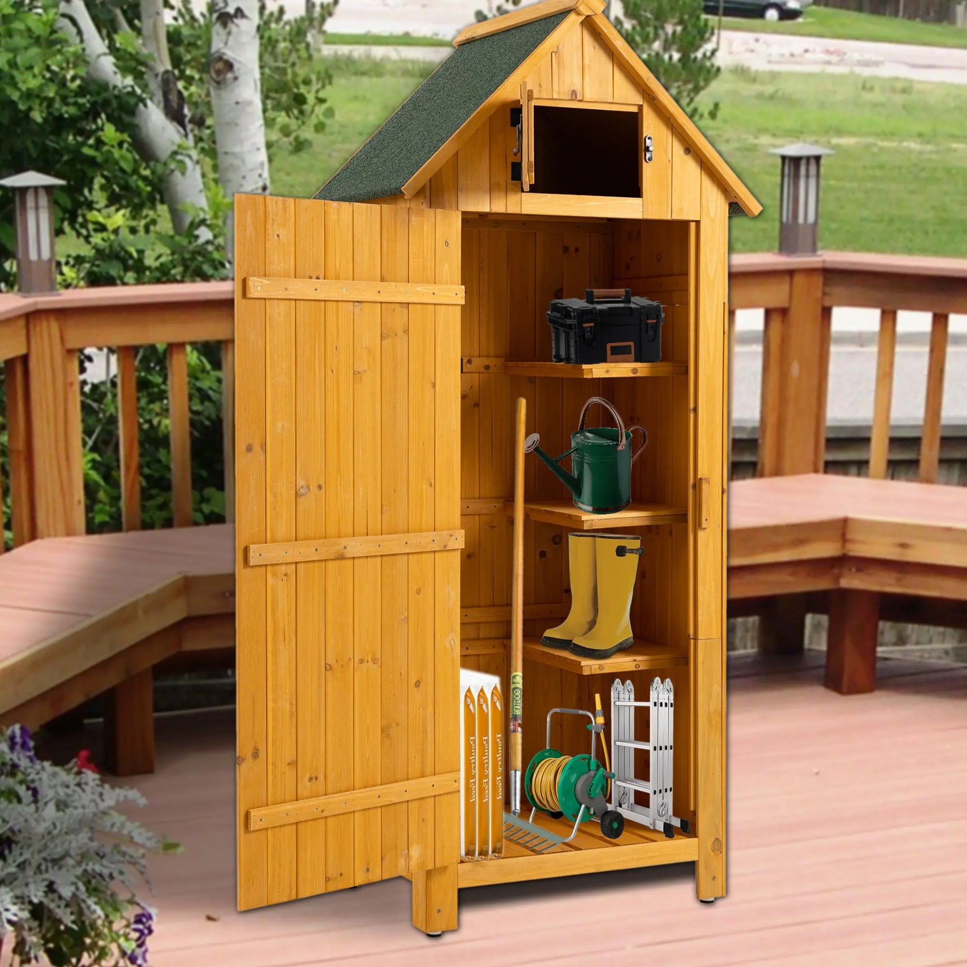 Outdoor Storage Cabinet Tool Shed Wooden Garden Shed Natural My Store