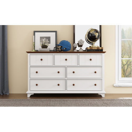 Wooden Captain Seven-Drawer Dresser- White Walnut My Store