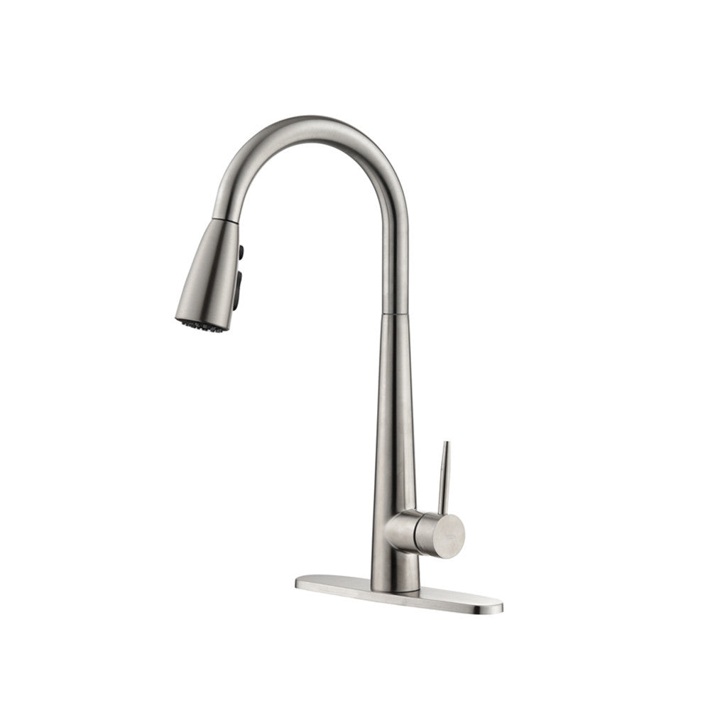 High Curvature Single Handle Kitchen Sink Faucet With Deck Modern- Stainless Steel Ohberri