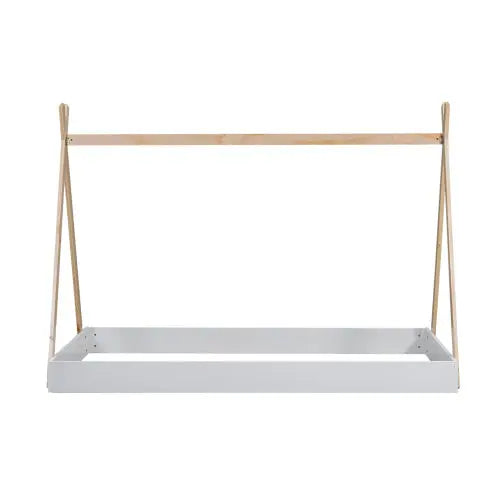 Twin Size Tent Floor Bed With Triangle Structure, White Natural My Store