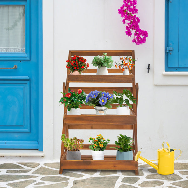 Three-layer Acacia Wood Planting Flower Stand Inkedjoy
