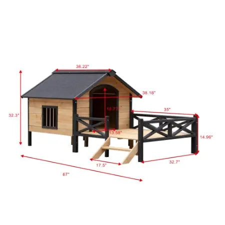 Outdoor Large Wooden Cabin House Style Wooden Dog Kennel With Porch My Store