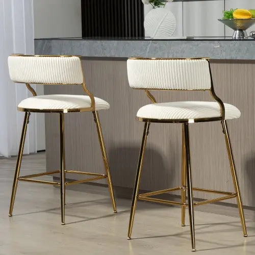 SET OF 2,26 Counter Height Bar Stools Corduroy Kitchen Island Counter Bar Stool With Back,golden Chromed Base And Footrest My Store
