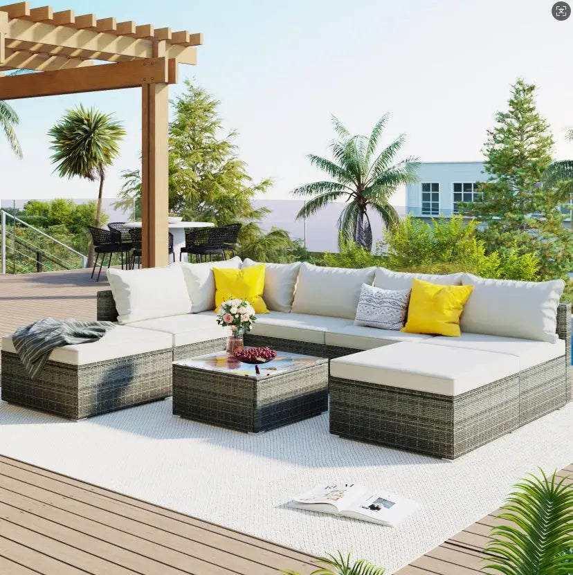 8-Pc Outdoor Patio Furniture Set, Garden Wicker Sofa, Single Sofa Combinable My Store