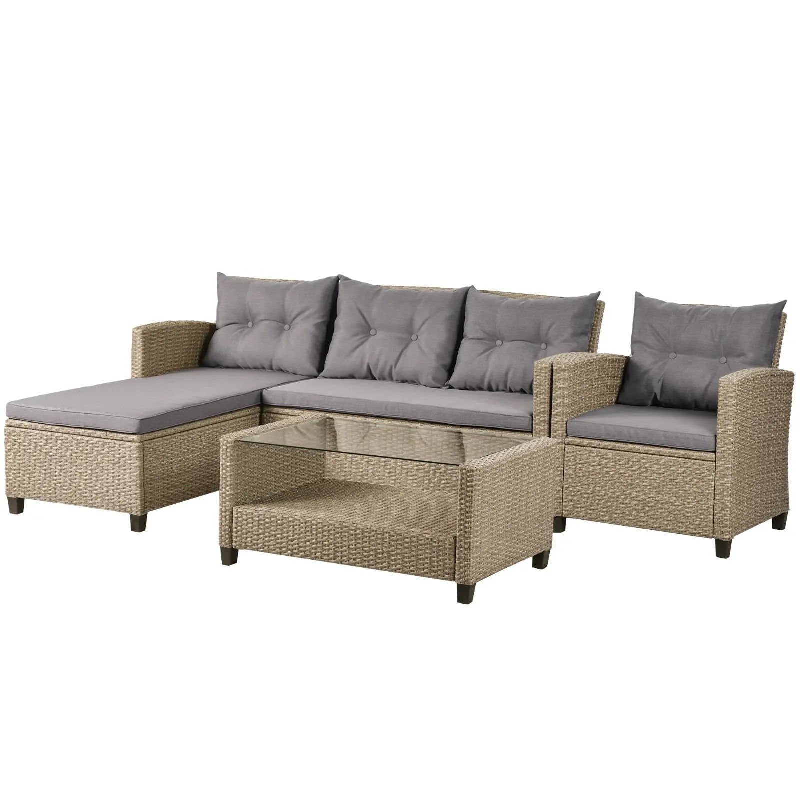 Patio Furniture Sets  4PC Wicker Rattan Sofa Conversation Set My Store