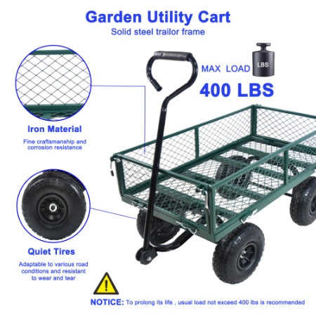 Wagon Garden Cart 660 Lbs Steel Garden Cart With Rotating Handle And Removable Sides Inkedjoy