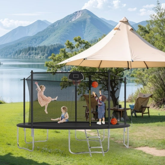 14 FT TRAMPOLINE INSIDE SAFETY NET WITH BASKETBALL HOOP My Store
