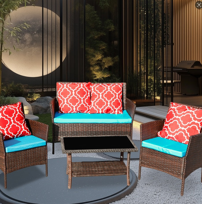 Outdoor Recreation, Courtyard Garden, Rattan Table And Chair Combination Inkedjoy