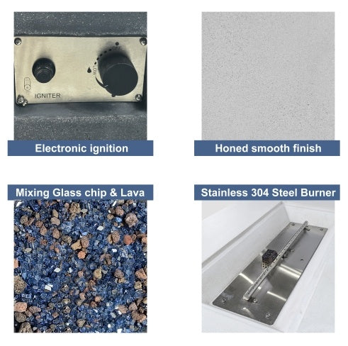 52 Inch Outdoor Concrete Propane Gas Rectangle Fire Pit Table In Dark Gray Color Inkedjoy