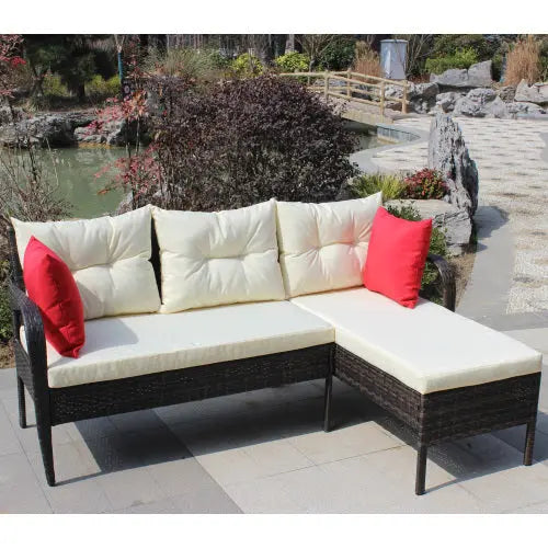 Outdoor Patio Furniture Sets 2 Piece Conversation Set Wicker Ratten Sectional Sofa With Seat CushionsBeige Cushion My Store